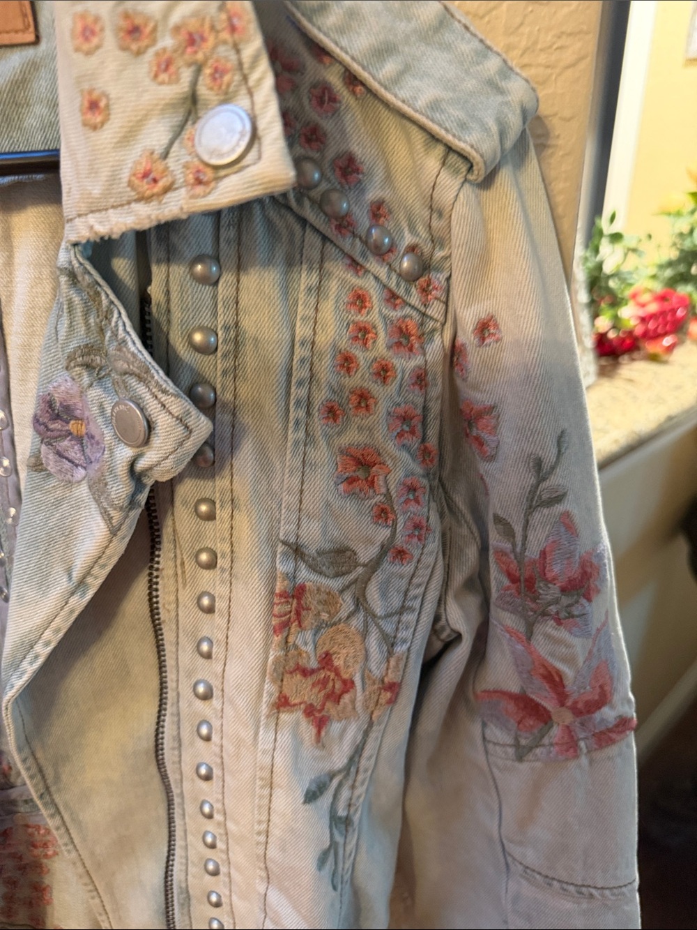 Blank NYC Light Wash Embroidered Floral Moto Jacket - Picture 9 of 17